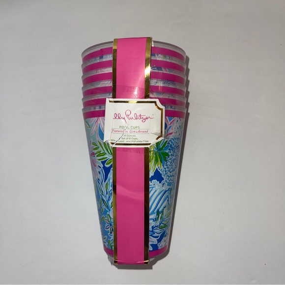 NWT Lilly Pulitzer Pool Cups Featured in Lion Around 6 piece set 14 oz reusable - Picture 3 of 8